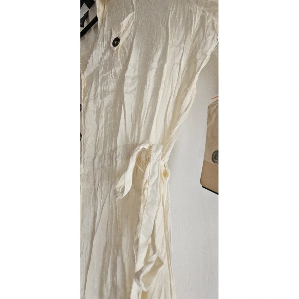 NWT NINE WEST Marina‎ Crinkled roll tab sleeves shirt dress cinched waist M